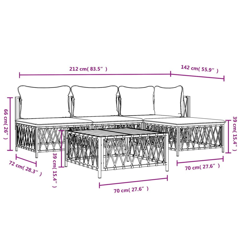 5 Piece Garden Lounge Set with Cushions Anthracite Steel