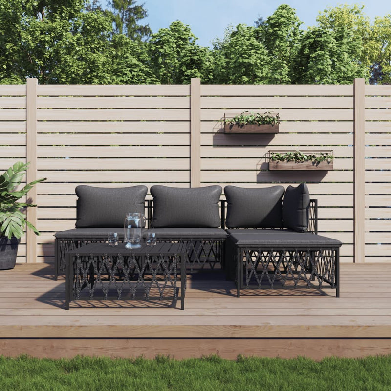 5 Piece Garden Lounge Set with Cushions Anthracite Steel