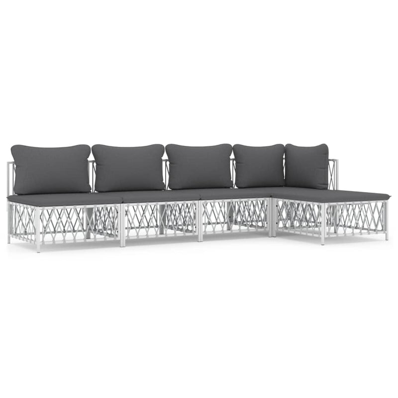 5 Piece Garden Lounge Set with Cushions White Steel