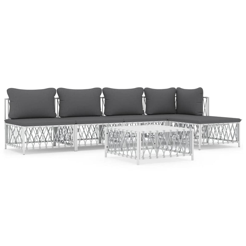 6 Piece Garden Lounge Set with Cushions White Steel