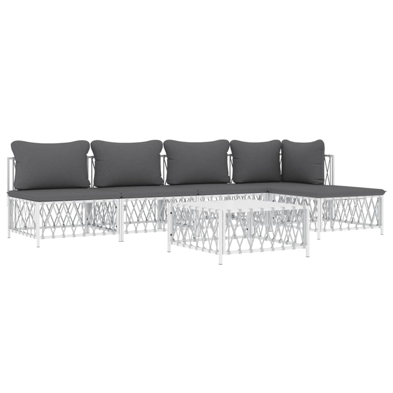 6 Piece Garden Lounge Set with Cushions White Steel