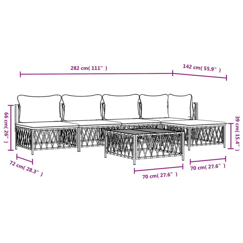 6 Piece Garden Lounge Set with Cushions White Steel