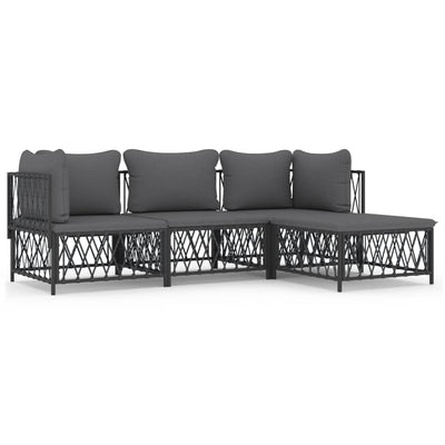 4 Piece Garden Lounge Set with Cushions Anthracite Steel