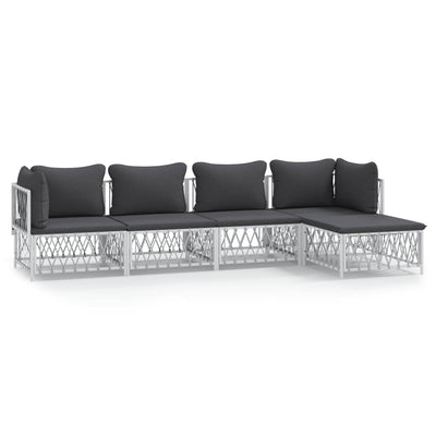 5 Piece Garden Lounge Set with Cushions White Steel