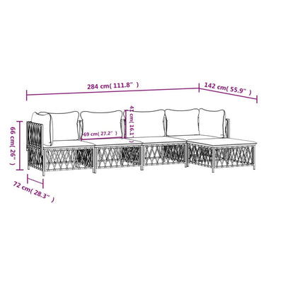 5 Piece Garden Lounge Set with Cushions White Steel