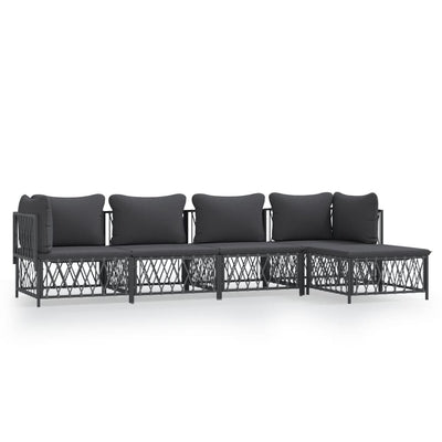 5 Piece Garden Lounge Set with Cushions Anthracite Steel