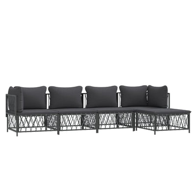 5 Piece Garden Lounge Set with Cushions Anthracite Steel