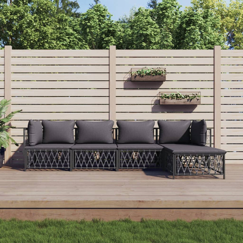 5 Piece Garden Lounge Set with Cushions Anthracite Steel