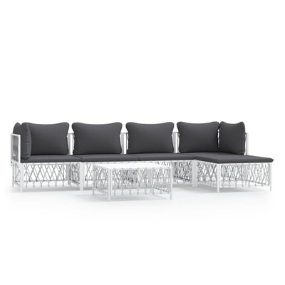 6 Piece Garden Lounge Set with Cushions White Steel