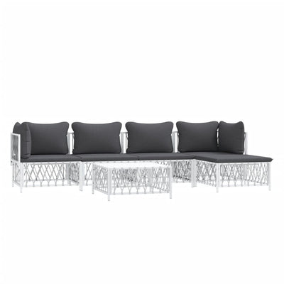 6 Piece Garden Lounge Set with Cushions White Steel