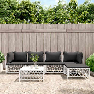 6 Piece Garden Lounge Set with Cushions White Steel