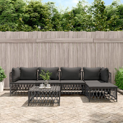 6 Piece Garden Lounge Set with Cushions Anthracite Steel