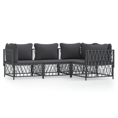 4 Piece Garden Lounge Set with Cushions Anthracite Steel