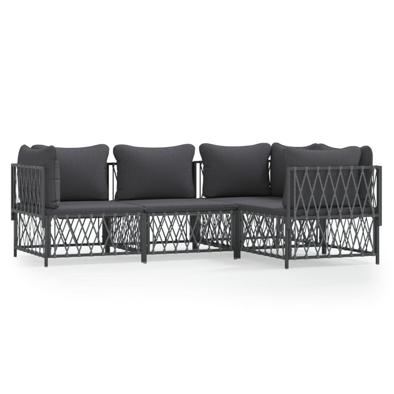 4 Piece Garden Lounge Set with Cushions Anthracite Steel