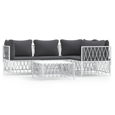 5 Piece Garden Lounge Set with Cushions White Steel