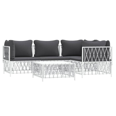 5 Piece Garden Lounge Set with Cushions White Steel