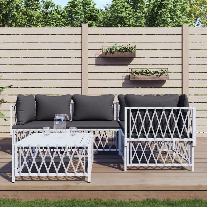 5 Piece Garden Lounge Set with Cushions White Steel