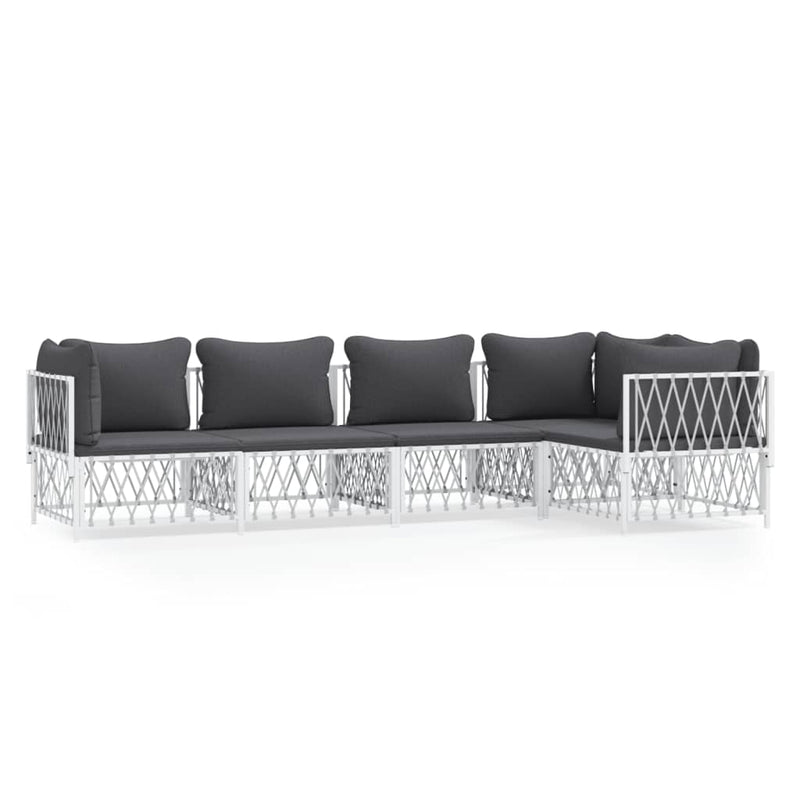 5 Piece Garden Lounge Set with Cushions White Steel