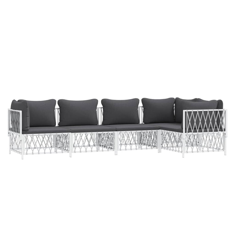 5 Piece Garden Lounge Set with Cushions White Steel