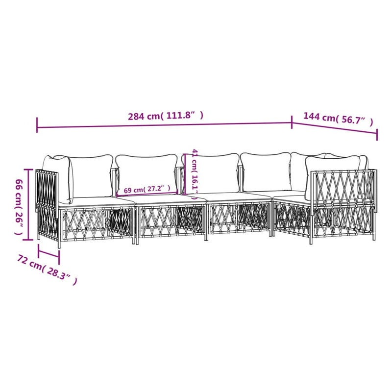 5 Piece Garden Lounge Set with Cushions White Steel