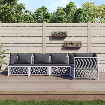 5 Piece Garden Lounge Set with Cushions White Steel