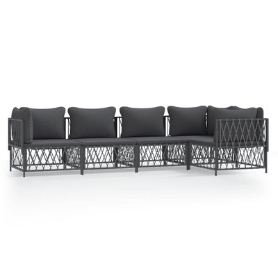 5 Piece Garden Lounge Set with Cushions Anthracite Steel