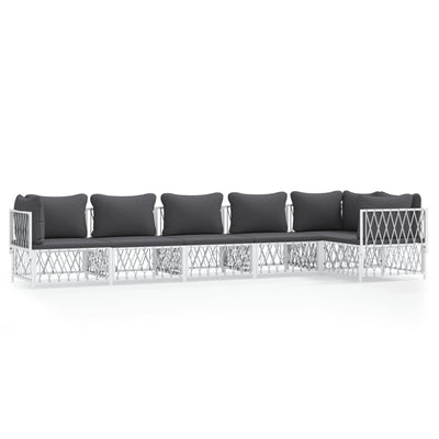 6 Piece Garden Lounge Set with Cushions White Steel