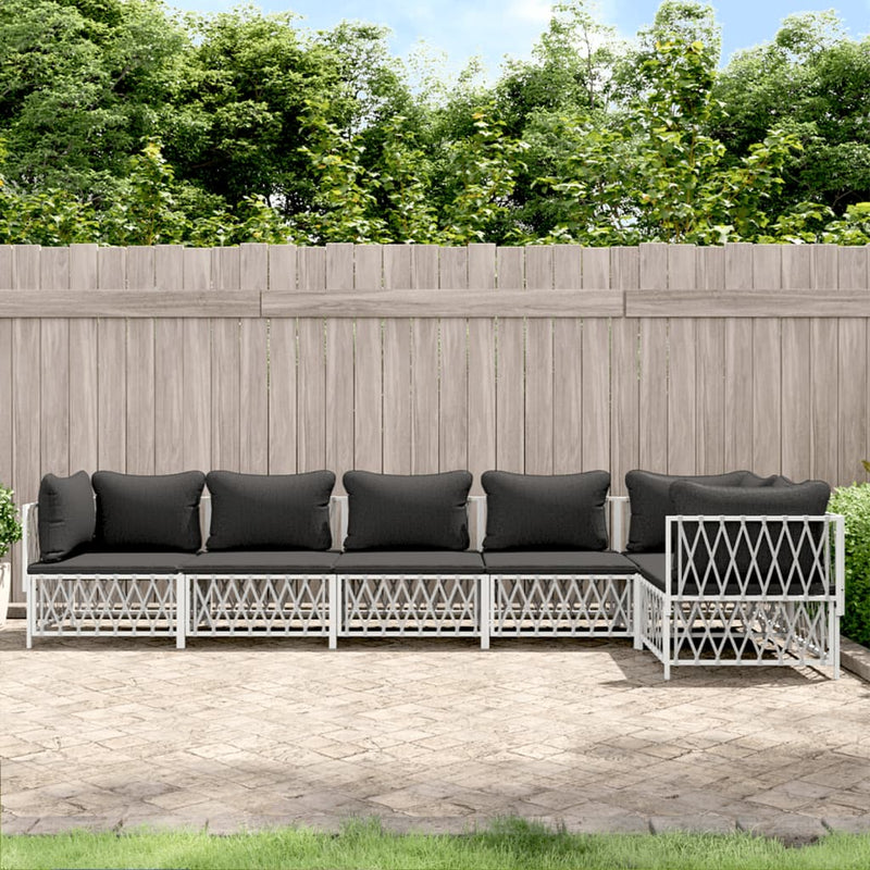 6 Piece Garden Lounge Set with Cushions White Steel