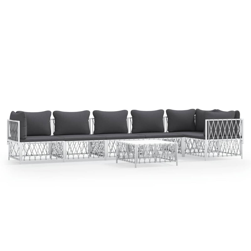 7 Piece Garden Lounge Set with Cushions White Steel