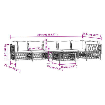 7 Piece Garden Lounge Set with Cushions White Steel