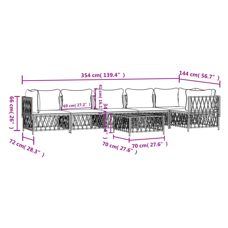 7 Piece Garden Lounge Set with Cushions White Steel