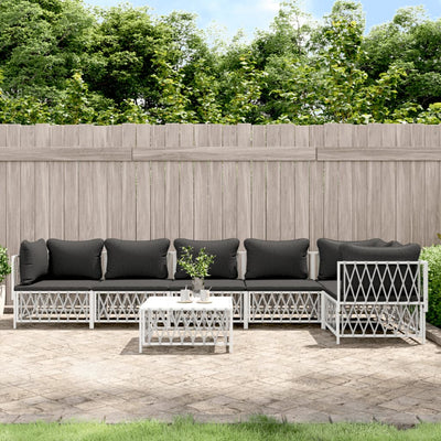 7 Piece Garden Lounge Set with Cushions White Steel