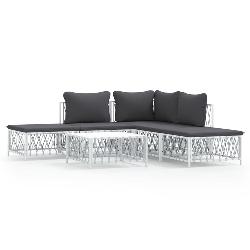 6 Piece Garden Lounge Set with Cushions White Steel