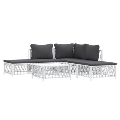 6 Piece Garden Lounge Set with Cushions White Steel