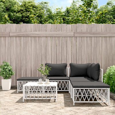 6 Piece Garden Lounge Set with Cushions White Steel