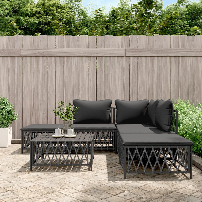 6 Piece Garden Lounge Set with Cushions Anthracite Steel