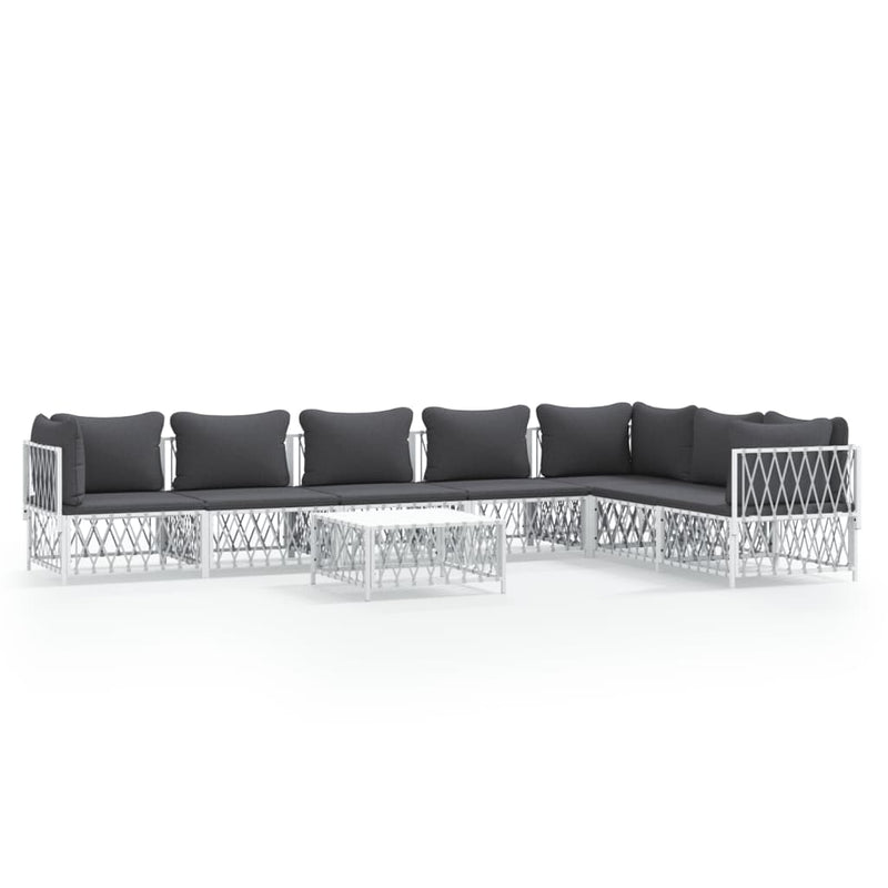 8 Piece Garden Lounge Set with Cushions White Steel