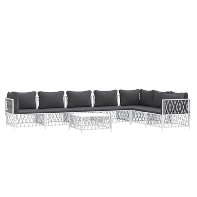 8 Piece Garden Lounge Set with Cushions White Steel