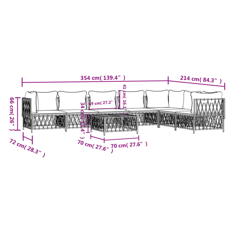 8 Piece Garden Lounge Set with Cushions Anthracite Steel