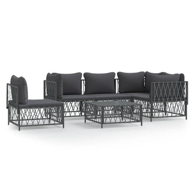 6 Piece Garden Lounge Set with Cushions Anthracite Steel