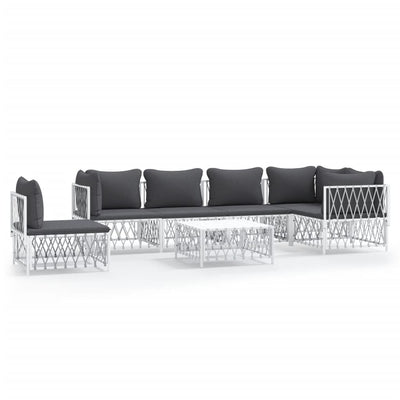 7 Piece Garden Lounge Set with Cushions White Steel