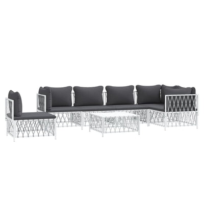 7 Piece Garden Lounge Set with Cushions White Steel