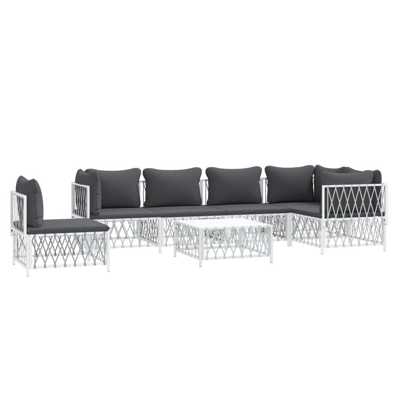 7 Piece Garden Lounge Set with Cushions White Steel