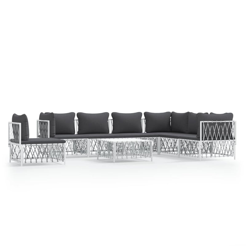 8 Piece Garden Lounge Set with Cushions White Steel