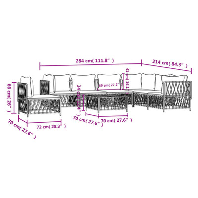 8 Piece Garden Lounge Set with Cushions White Steel