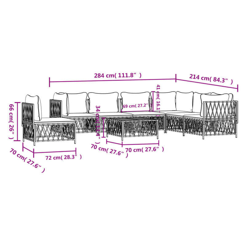 8 Piece Garden Lounge Set with Cushions White Steel