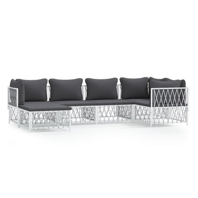 6 Piece Garden Lounge Set with Cushions White Steel