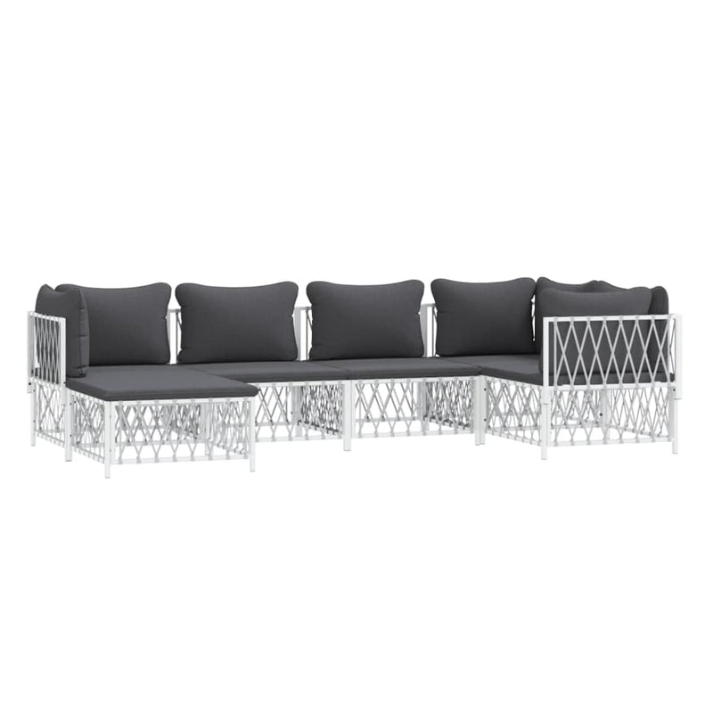 6 Piece Garden Lounge Set with Cushions White Steel