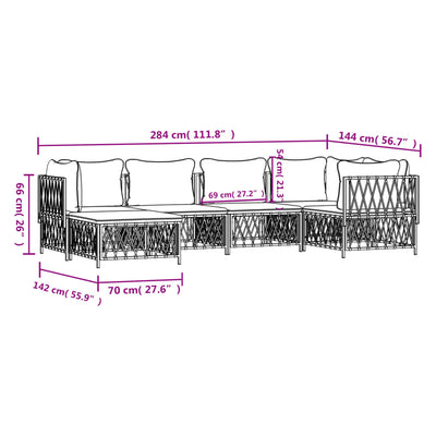 6 Piece Garden Lounge Set with Cushions White Steel