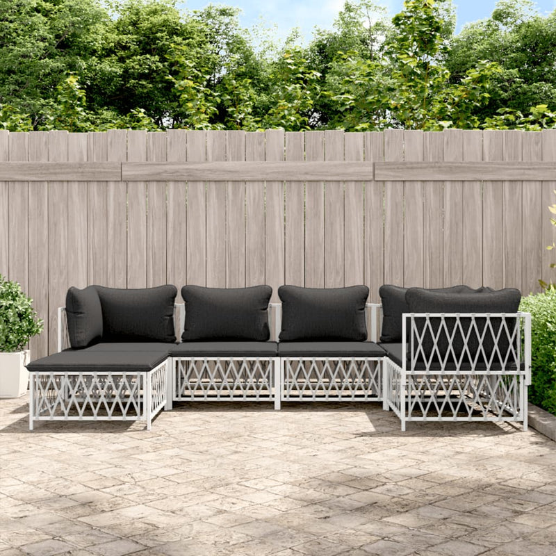 6 Piece Garden Lounge Set with Cushions White Steel